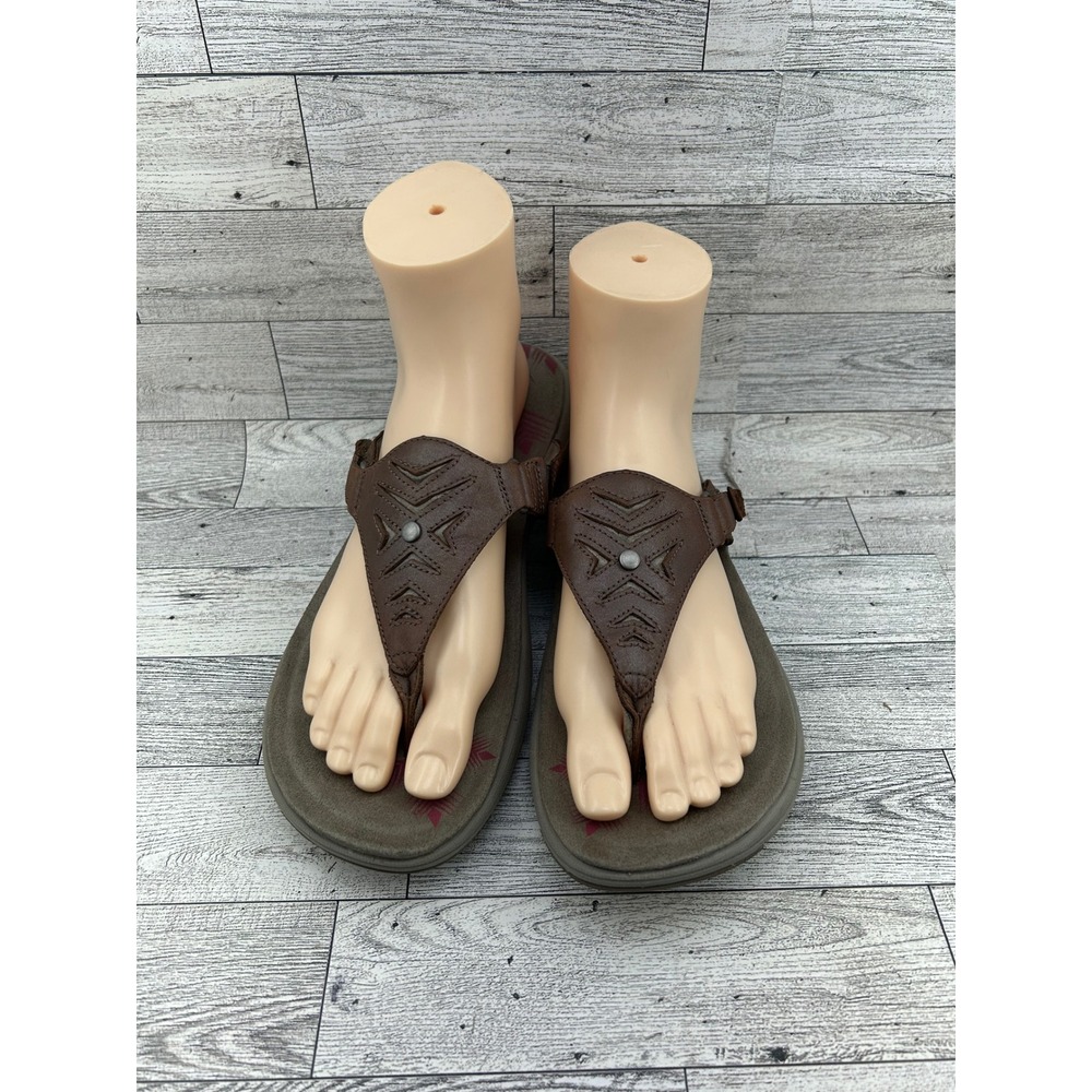Merrell Women J55182 Brown Leather Thong Sandals Buckle Strap Size 9